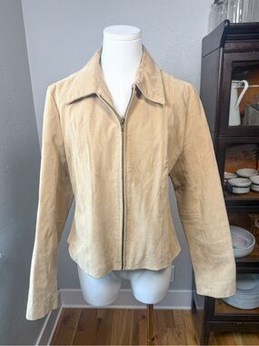 Vintage Leather Tan Suede Genuine Leather Zip Front Jacket Size L